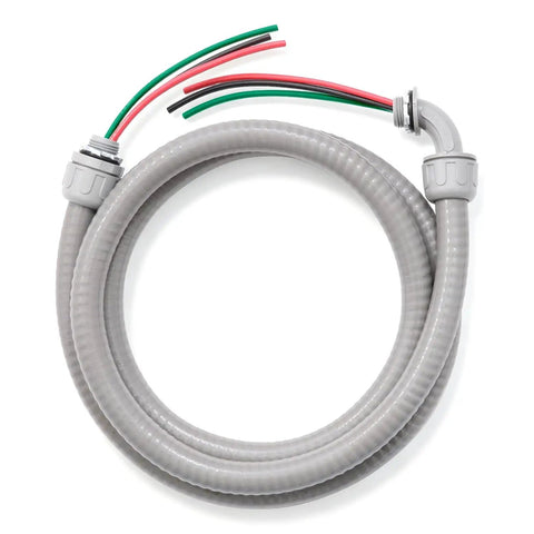 Badass Hella Flexible 1/2 X 6Ft Electrical AC Whip Kit Includes 10 AWG Copper Wire Liquid Tight NonMetallic Conduit with gray cover.