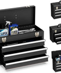 Beefy Heavy Duty 3 Drawer Metal Toolbox With Top Storage Tray And Carrying Handle Portable Steel Tool Chest For Garage Or Workbench