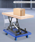 Rugged Electric Scissor Lift Table With 250 Lbs Capacity And Heavy Duty Hydraulic Pump Built Tough Anti Pinch Safety Platform Adjustable Workstand For Home Shop with package on top.