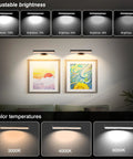 Hassle Free Wireless Picture Light With Remote Control And Adjustable Color Temperature Four Pack super bright fixtures illuminating wall art.