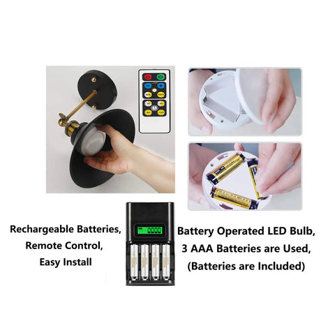 Battery Operated Wall Sconces Set Of Two Wireless No Wiring Needed Indoor Lighting For Living Room And Bedroom Includes Light Bulbs And Six Rechargeable Batteries Easy Installation
