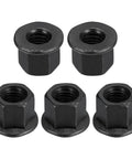 M12 Flange Hex Nuts 5 Pack Grade 10.9 Carbon Steel Heavy Duty Machine Parts for garage builds, showing five black oxide coated nuts.