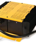 Solid Drop In On Board Battery Charger 72V 12 Amps For Wet Agm Gel Golf Carts Compact Knockout Design angled view with wiring.