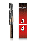 Front view of Angelsword 3/4 in reduced-shank drill bit, M2 high-speed steel, with red packaging.