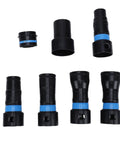 Eminchu 5 Pack Vacuum Hose Adapters Dust Collection Quick Connectors With Rotating Clips Exhaust Valve set of five black connectors.