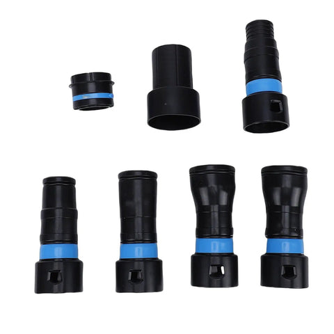 Eminchu 5 Pack Vacuum Hose Adapters Dust Collection Quick Connectors With Rotating Clips Exhaust Valve set of five black connectors.