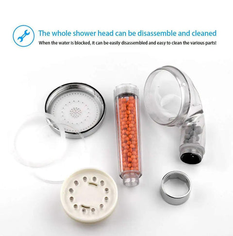 Disassembled Led Shower Head With Hose And Arm Bracket Delivers High Pressure Filtration For Dry Skin And Hair Loss Handheld Design