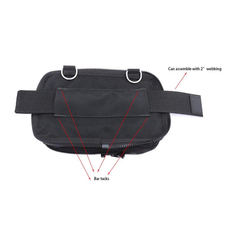 Back view of Scuba Diving Storage Pocket With Double Ended Hook For Sidemount Gear And Water Sports Durable Nylon Multi Pocket Pouch