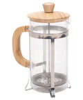 Natural Grain Glass And Bamboo 1 Liter French Press Coffee And Tea Maker With Removable Glass Carafe Easy Clean Design Three Layer Stainless Steel Filter That Traps Tiny Grounds Big Capacity For Coffee Or Loose Leaf Tea showing front view