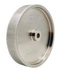 Eight Inch CBN Grinding Wheel 180 Grit Aluminum Body Built For Sharpening High Speed Steel Tools And Woodturning Tools One And A Half Inch Wide Five Eighth Inch Bore Pro Grade Precision, side view