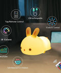 Kitty Night Light USB Rechargeable With Touch Sensor And Remote Control 16 Color Multicolor Kitty Light For Kids with features highlighted