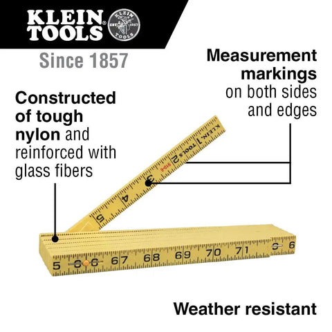 Image of Six Foot Folding Ruler With Inside Reading, Built Tough Fiberglass Construction, Nylon Reinforced, showing dual sided markings.