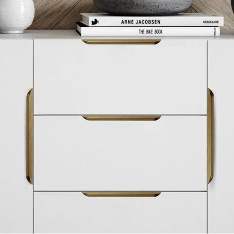 Aluminum Alloy Brushed Bronze Cabinet Pulls 39.37in Hidden Finger Edge Pulls on white cabinet drawers