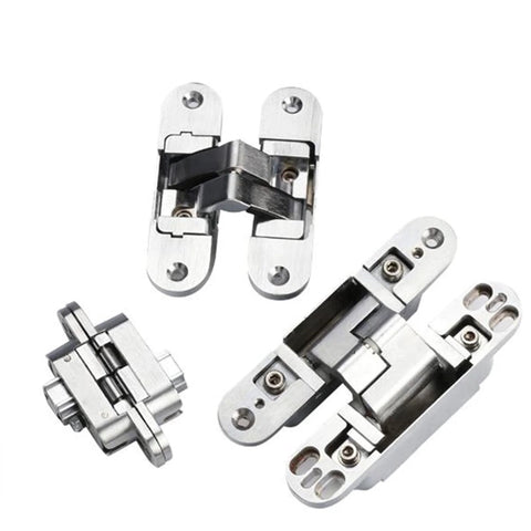 Concealed 180 Degree Door Hinge Set For Furniture showing zinc alloy cross hinges, 2 pieces, Right X30x110, durable, smooth movement.