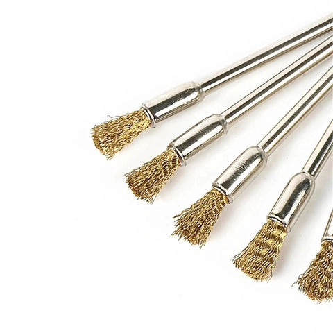 Heavy Duty Steel Wire Wheel Brushes That Totally Strip Rust Clean Welds And Deburr Metals Like A Badass Rotary Tool Accessory, set of five brass wire brushes for detailed cleaning.