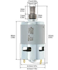 High Speed 18 To 21 Volt DC Motor With 15000 RPM Blower Power For Industrial Soot Cleaning And Collector Dust Removal Heavy Duty Permanent Magnet Drive with measurements.