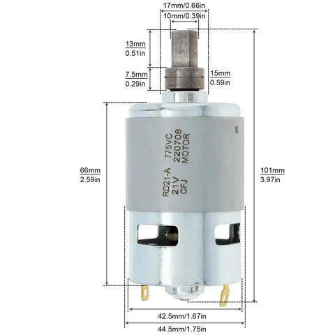 High Speed 18 To 21 Volt DC Motor With 15000 RPM Blower Power For Industrial Soot Cleaning And Collector Dust Removal Heavy Duty Permanent Magnet Drive with measurements.