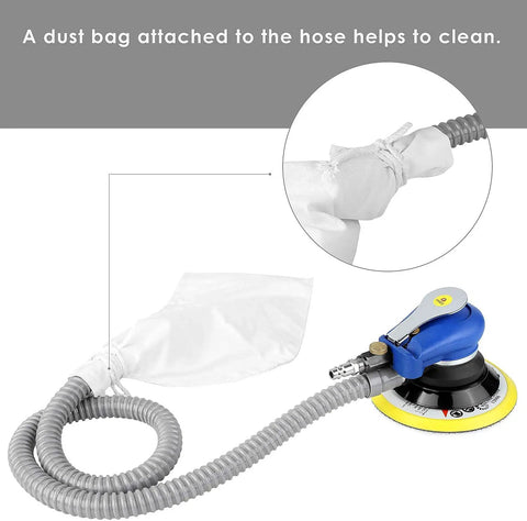 6 Inch Air Random Orbital Sander with Pro Grade Pneumatic Power Includes Hose and Dust Bag for cleaning car metal wood surfaces