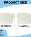 Two Pack Pool Umbrella Stabilizer Sleeves, Threaded Adapter For Outdoor Patio Poles, 1 3/4 Inch Insert, White, product size details