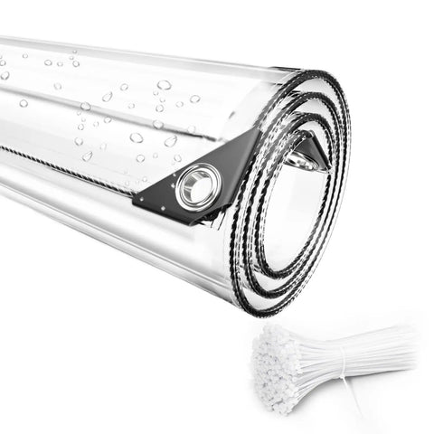 Heavy Duty Clear 8 By 10 Foot Tarp With Grommets And Cable Tie, 11.8 Mil PVC Tarpaulin rolled showing metal grommet detail