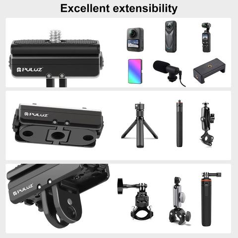 Magnetic Quick Release Mount For Insta360 X4 Air X4 Ace Pro Ace Action Camera With CNC Aluminum Base shown with accessories
