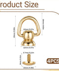 Top Shelf Gold Brass D Rings For Purse 4 Pack With Screw Back Rotatable Strap Hardware Absolutely Solid Build, size dimensions shown.