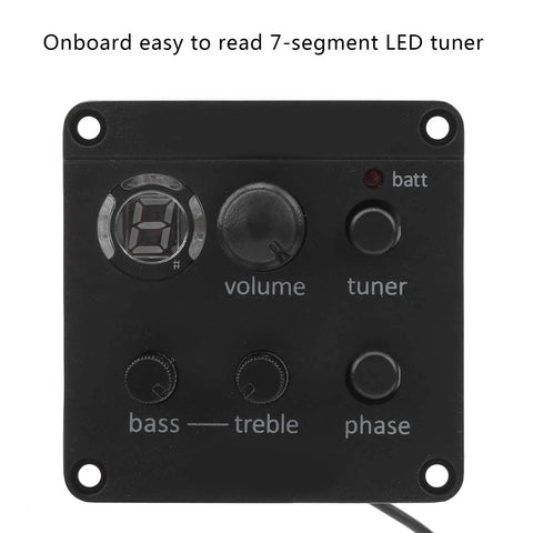 Compact Acoustic Guitar Pickup Preamp System With Onboard EQ And Tuner, Prewired For Glue In Soundhole Installation, tuner close-up
