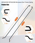 Microwave Door Torsion Spring Kit For Left And Right Hinges Fix That Wobbly Door Get Smooth Open Close Rebuild Tension For Whirlpool KitchenAid Microwave Hinge 4452395 4452396 showing product size.