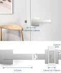 Close-up of Six Piece Polished Chrome Door Handles Set For Interior Doors, includes dimensions and sleek modern look.
