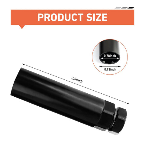 Product size illustration of Large 6 Spline Lug Nut Socket Locking Tool for Wheel Lock Removal, showing black socket dimensions 3.5 inches length.