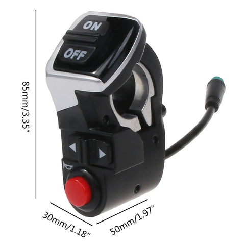 Handlebar Switch For Electric Scooter On Off Button With Turn Signals And Light Cover Kit Plug And Play Easy Install Durable ABS Weatherproof For M4 E Scooter, dimensions shown