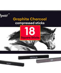 Compressed Graphite And Charcoal Sticks Set Of 18 For Drawing And Sketching Includes Black And White Charcoal Soft Medium Hard Charcoal And Graphite Grades 8B 6B 4B 2B HB