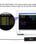 Computer display showing Dual Band FPC Antenna For WiFi 2.4G/5.8GHz test results, with copper interface and IPEX connector