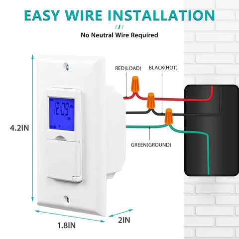 7 Day Programmable Astronomical In Wall Timer Switch For Lights, Fans And Motors, Easy Wire Installation, White Finish