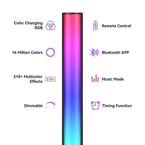 Corner Floor Lamp Set The Vibe With 16 Million RGB Colors And Over 210 Mood Lighting Modes features and controls displayed
