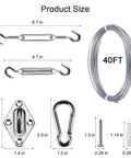 All In One Sun Shade Hardware Kit For Rectangle And Square Sails With 5 Inch Heavy Duty Anti Rust Stainless Steel Marine Grade 304 Components Include 50 Ft Cable Wires And Adjustable Turnbuckles For Easy Pro Installation showing components and dimensions