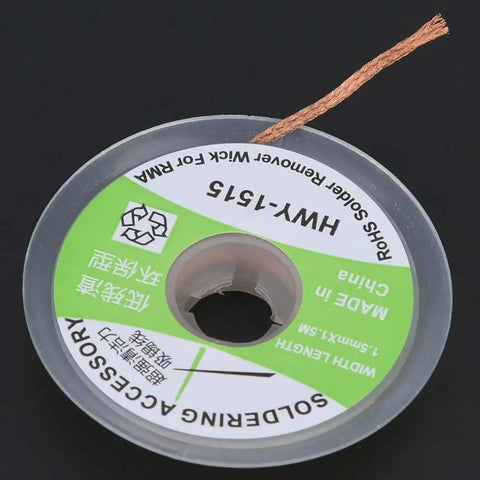 Pro Grade Desoldering Wick Set 5 Pcs One Point Five Meters Copper Solder Removal Wire reel with label and visible copper braid