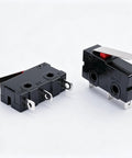 Mini Micro Limit Switch Kit 10 Pack SPDT 1NO 1NC Snap Action Lever Arm 5A 125V 250V AC 3 Pins Durable Plastic Metal Build For DIYers And Gearheads In Automation Robotics CNC And Control Panels KW11-3Z02, two black lever switches