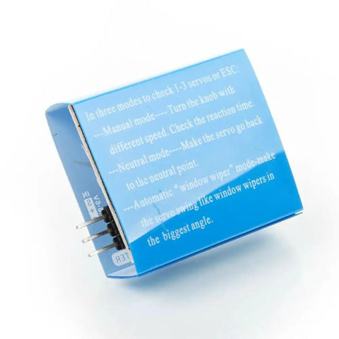 Side view of a blue 3CH RC Servo Tester And ESC Signal Generator For CCPM Consistency Master showing input ports and operating modes text.