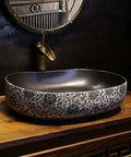 USZWBY Vessel Sinks Bathroom Vessel Sink Creative Ceramic Washbasin Retro Art Countertop Basin with floral design.
