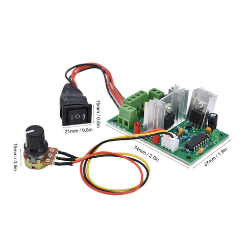 Beefy 12V DC Worm Gear Motor With 8mm Output Shaft high torque motor controller board and wires, top view