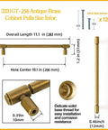 Size details of Six Pack Antique Brass Drawer Pulls For Kitchen Cabinets And Dressers, Zinc Alloy Cabinet Hardware, 10.08 Inch Center-To-Center Vintage Brass Bar Pulls, Solid Dresser Handles, Slick Upgrade.