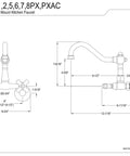 Technical diagram of Old School Vintage Style Wall Mount Kitchen Faucet in Brushed Nickel, 11.75 inch reach, Victorian spout