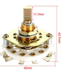 Band Selector Rotary Switch 1 Pole 7 Position With Knob For Panel Mount, 8 Pin, 9.7mm Mount Hole, 6mm Shaft, shown with measurements