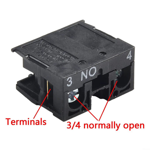 Rugged 22mm Push Button Switch For Control Panels With 415V 10A NO NC Joystick Style ZB2 BE101C BE102C, terminals view