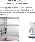 Interior view of Smart Digital Lab Blast Drying Oven With Adjustable Fan Speed showing stainless steel shelves and adjustable partitions.