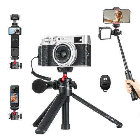 Two In One Mini Tripod Selfie Stick For iPhone And Camera Mount With 360 Degree Ball Head And Cold Shoe Lightweight Portable Tripod