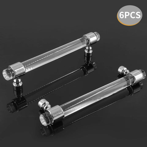 Six Pack Clear Acrylic T Bar Cabinet Pulls For Dresser And Kitchen Cabinets With 5 Inch Hole Centers And 5.94 Inch Overall Length showcase