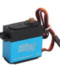 Beefed Up 35Kg Coreless Digital Servo With Fully Waterproof Housing And Heavy Duty Stainless Gears For 1/8 1/10 1/12 Scale RC Cars And Trucks Quick Response, showing blue and black design with wiring.
