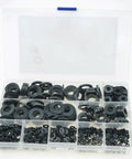 Heavy Duty Nylon Flat Washers Kit 580 Pcs With 9 Sizes M2 Through M12 Gasket Shims Round Fasteners Set For Screws And Bolts Perfect For DIY Projects Today, assorted black washers in case